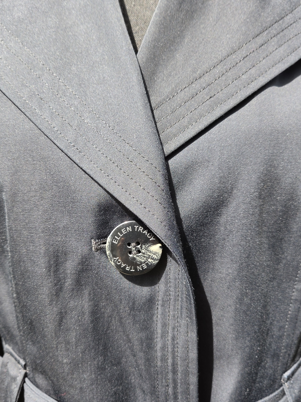 Ellen Tracy Black Belted Trench Coat - Picture 4 of 11